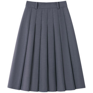 Halo Luu灰色西装百褶裙女初春2026新款miu系学院风长裙a字半身裙