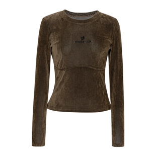 XG/雪歌XJ401047A372深咖色拼接长袖T恤时尚冬季新款植绒上衣女装