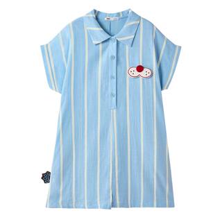 yso【酷猫系列】睡衣女连体夏季条纹全棉双层纱衬衫裙家居服套装B