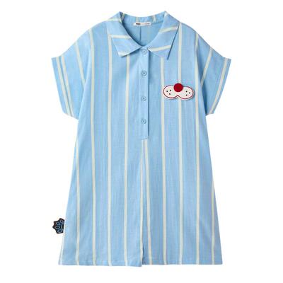 yso【酷猫系列】睡衣女连体夏季条纹全棉双层纱衬衫裙家居服套装B