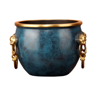 《故宫铜缸》纯黄铜米缸聚宝盆摆件招财聚财客厅办公室生财存钱罐