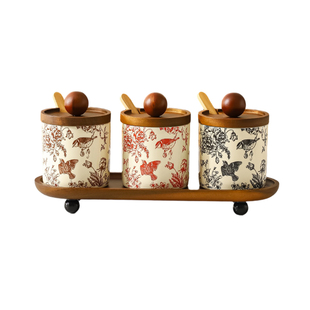 中古风花鸟调料罐套装组合陶瓷盐罐厨房家用装辣椒罐调味瓶调料盒