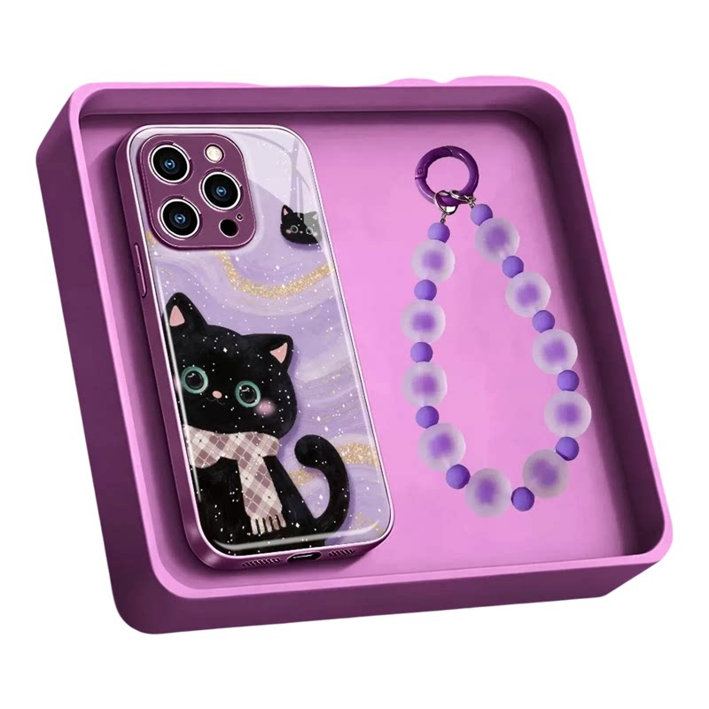 轻奢黑猫闪粉水凝适用苹果手机壳