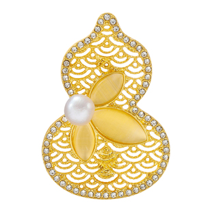 复古新中式淡水珍珠珍福葫芦胸针高档女奢华气质镂空别针西装配饰