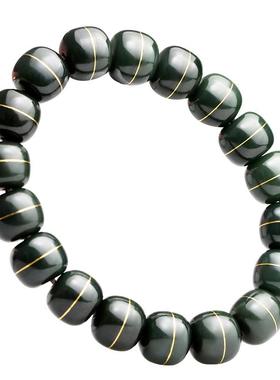 念玉和田玉塔青细料错金男士手串