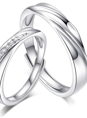 S925纯银活口情侣戒指韩版时尚交织的爱情侣指环刻字定制示爱礼物