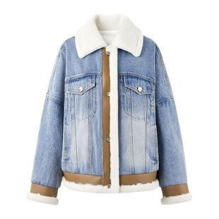 【90白鸭绒】秋水伊人牛仔拼接短款羽绒服女2025冬新款女保暖外套