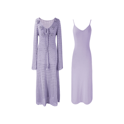 SYT自制立体花朵针织套装连衣裙