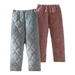 冬季加长睡裤女士法兰绒三层夹棉加绒加厚珊瑚绒保暖家居裤可外穿