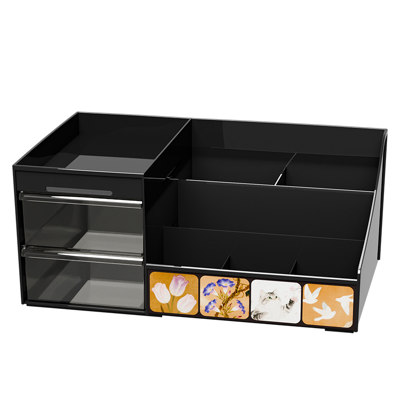 中古风轻奢桌面化妆品多层收纳盒
