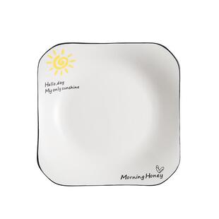 北欧创意家用卡通陶瓷小碟盘子微波炉深菜盘个性可爱方盘日式餐盘