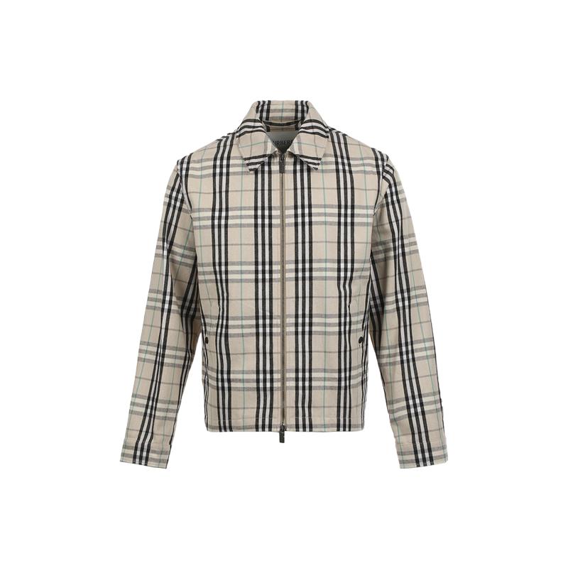 【自营】BURBERRY/博柏利男士格纹双向拉链宽松长袖翻领夹克外套