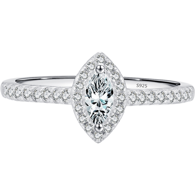 摩典925纯银满钻高级感马眼戒指