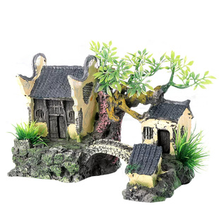 鱼缸假山水族装饰造景石小房子小桥假水草江南水乡创意摆件躲避屋