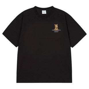 ADLV黑色短袖T恤男女款卡通印花宽松马年本命年百搭休闲简约上衣
