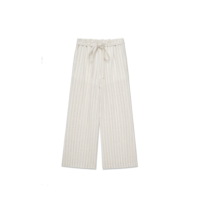 RODERICWONG亚麻条纹摺裥休闲裤