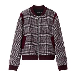 颜域格纹短款外套女士2025冬季新款时尚简约复古气质通勤夹克外衣