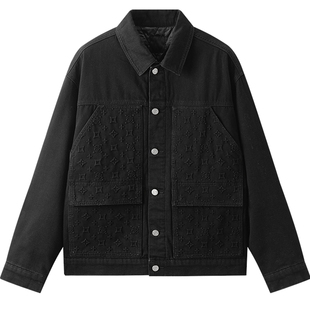 gxg.jeans男装 黑色夹棉复古口袋老花牛仔夹克外套男 25春新品