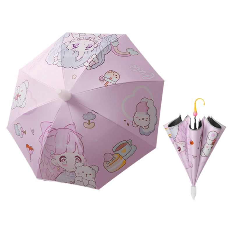 儿童自动长柄雨伞黑胶防雨防晒伞