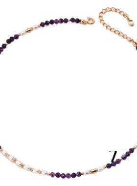 Color Sparkly 小众轻奢设计S925银天然珍珠紫水晶项链多巴胺串珠