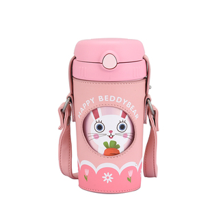 杯具熊儿童保温杯不锈钢学生男女卡通动物大肚杯便携背带吸管水杯