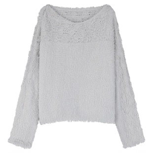 姜雯 气质温柔风拉毛金银丝打底毛衣女冬季软糯毛茸茸套头上衣