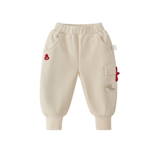 女童休闲裤百搭中国风秋冬儿童长裤2026新款加厚冬季男童宝宝裤子