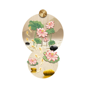 荷花锦鲤玄关装饰画灯光挂画轻奢高级餐厅走廊过道尽头九鱼图壁画