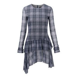 RAIVE格纹流浪裙2026春季女内搭层次感圆领长袖短款连衣裙