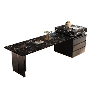 天然奢石岛台餐桌宝格丽黑一体现代家用高级感餐厅带水槽中导台