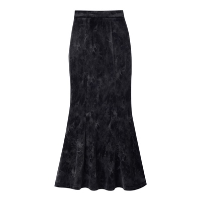 黑色鱼尾裙金丝绒女裙2025秋冬新款松紧腰高腰裙修身显瘦气质百搭