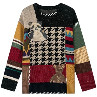 UOOYAA/乌丫「奶奶毛衫」复古拼布手绣熊猫套头毛衫