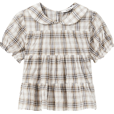 设计感米杏格娃娃衫短袖棉衬衫
