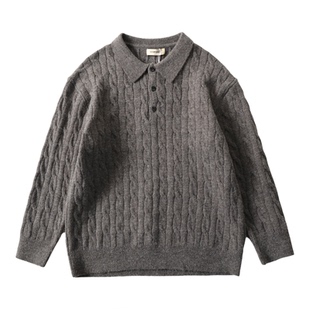 老钱风文艺雅痞美拉德polo翻领绞花提花针织衫巴恩风复古慵懒毛衣