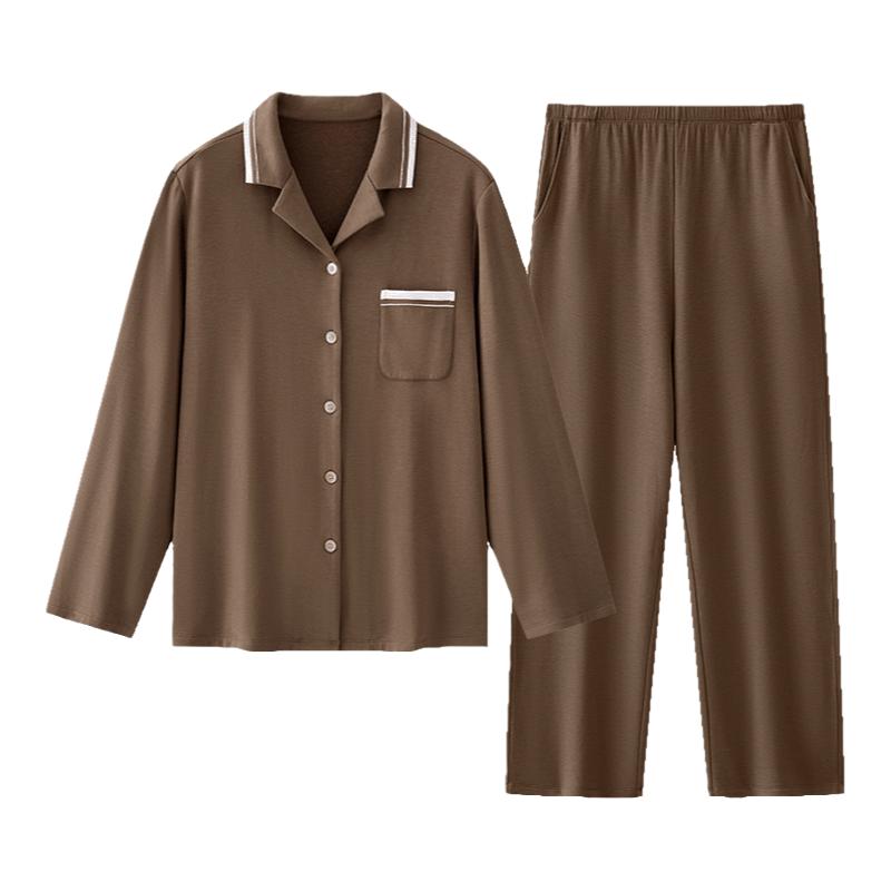 松山棉店小暖羊睡衣女士开衫加绒7A抑菌防静电情侣家居服套装男秋