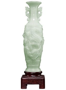 龙凤呈祥玉花瓶摆件高端大气