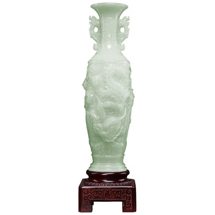 玉石花瓶摆件龙凤呈祥高端大气豪宅客厅装饰品办公室公司乔迁礼物