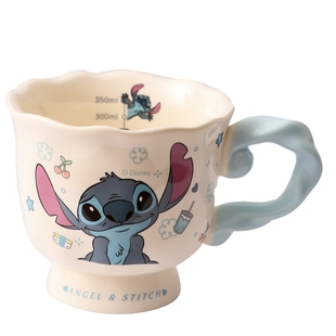 史迪仔带刻度陶瓷马克杯可爱情侣家用喝水杯可微波炉加热牛奶杯子