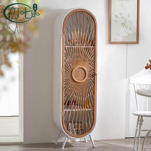 日式简约竹编拱形门立柜美式乡村白色铁艺多层陈列柜创意设计角柜