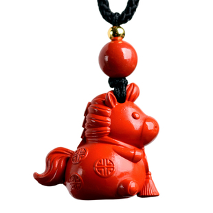 朱砂小马吊坠女红色本命年项链生肖马挂件男钥匙扣手机链挂饰礼物