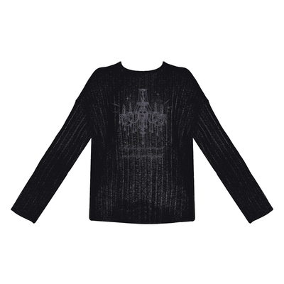 VOCK 烛光掠影 初秋新款辣妹风百搭印花薄款镂空罩衫长袖针织上衣