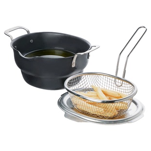 霜山椭圆炸锅窒化铁省油深型防溅油日式天妇罗带盖带滤网油炸小锅