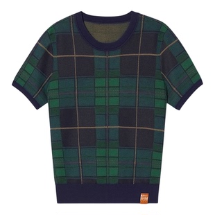 PSALTER诗篇学院风格纹图案圆领短袖针织衫2025秋款