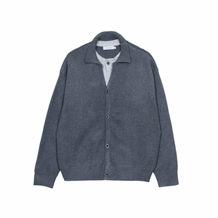 Hualun假两件针织衫男生开衫外套秋冬季保暖上衣cleanfit百搭毛衣