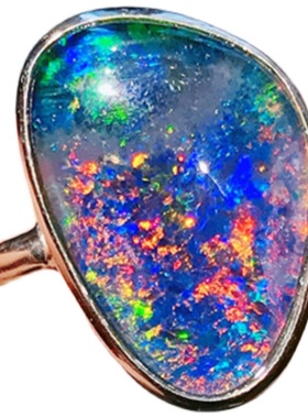 ninisn绚丽如烟花澳大利亚天然欧泊戒指活口东南亚手工艺复古纯银