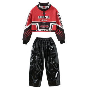 爵士舞服女童酷帅机车风露脐上衣jazz舞蹈服女团Kpop韩舞表演出服