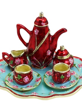 珐琅彩合金茶具六件套摆件