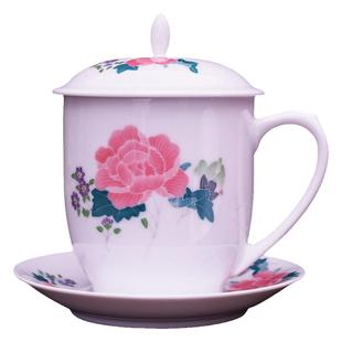 普盛 醴陵釉下五彩瓷器手绘毛瓷茶杯碟套装中式办公礼品定制logo