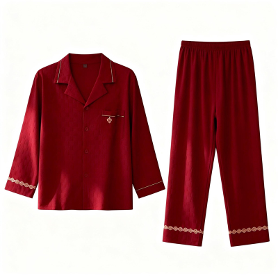 猫人红色情侣睡衣春秋款纯棉长袖