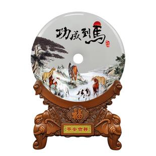 马到成功玉石平安扣摆件客厅玄关办公室桌面装饰开业乔迁新居礼物